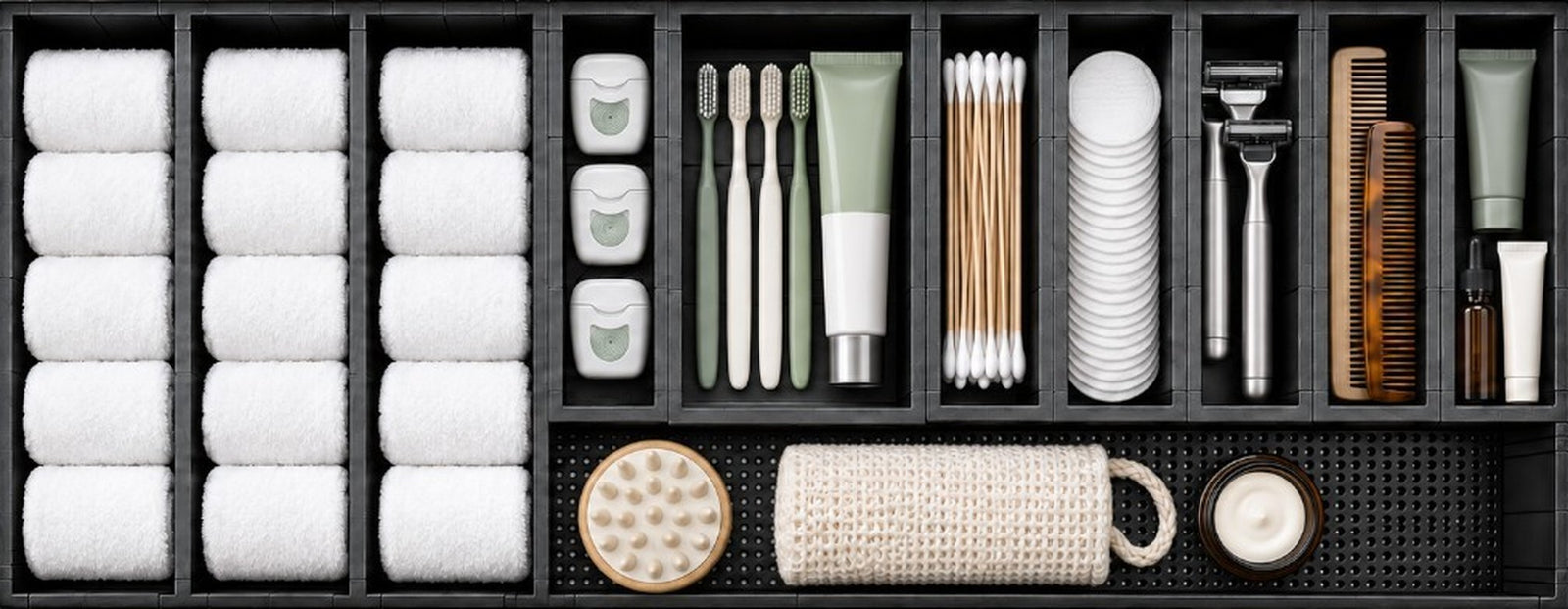 NG modular drawer organiser holding bathroom