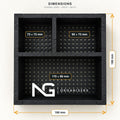 Design 1 make-up organiser dimensions: 73 x 73 mm, 90 x 73 mm and 170 x 90 mm compartments in a 188 mm square