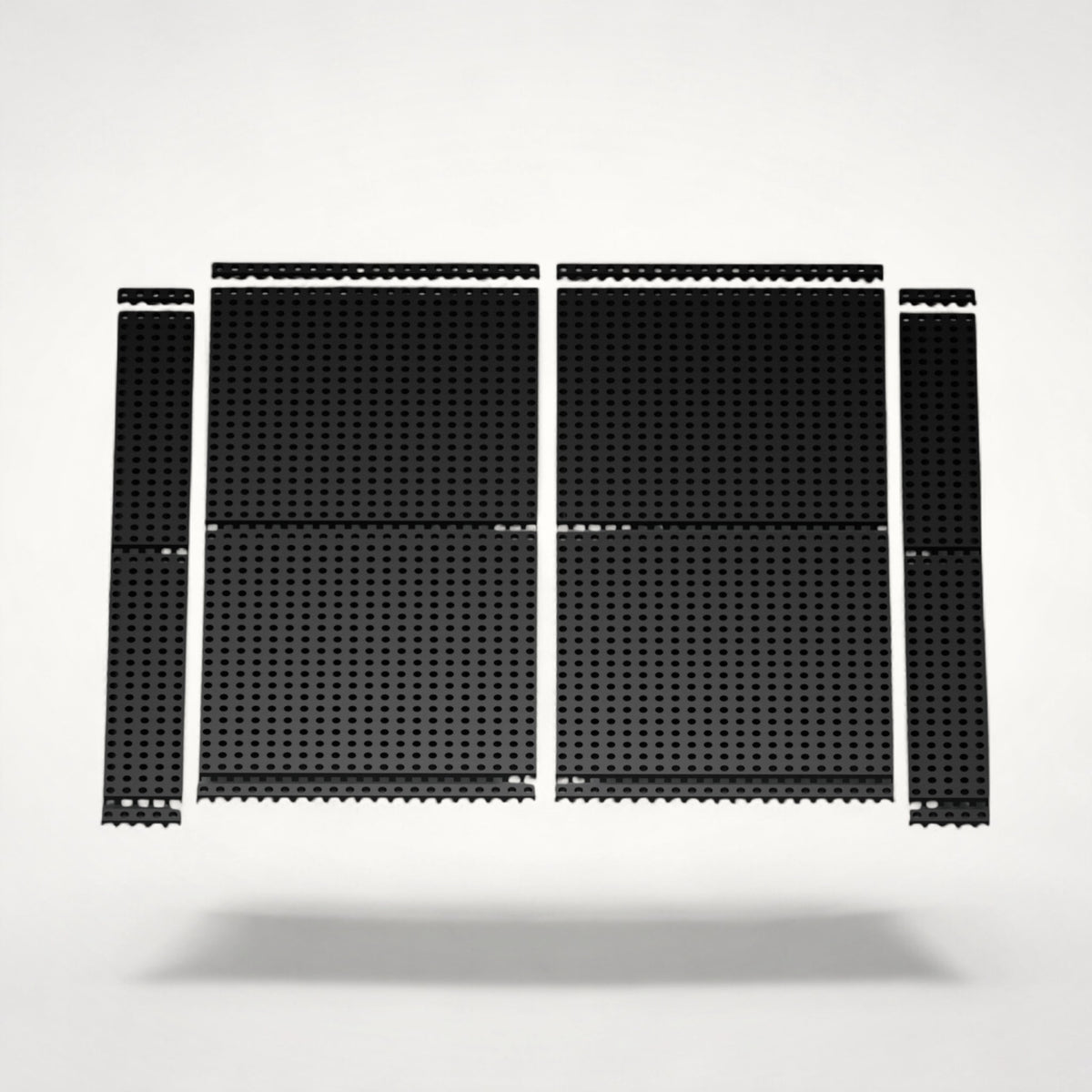 NG Organisers 188x18 black modular drawer base components arranged for a custom storage system layout.