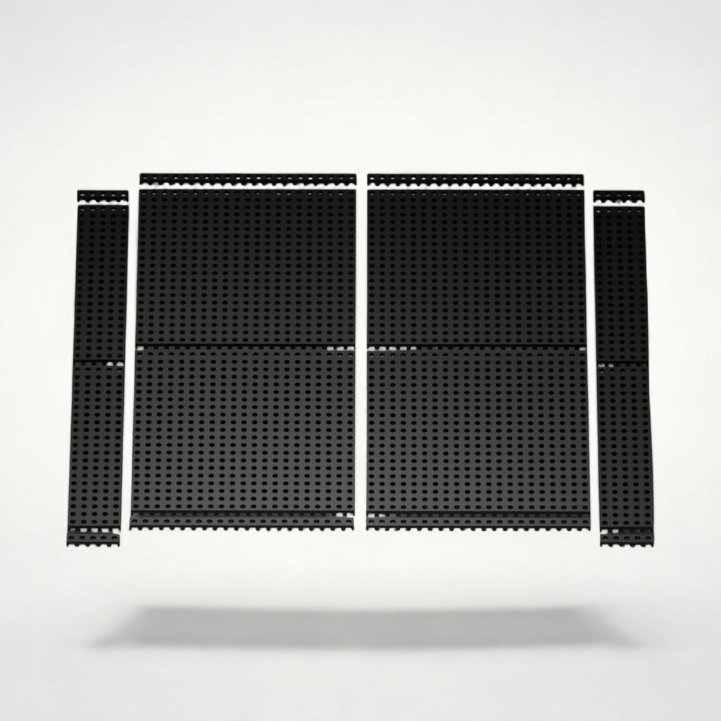 NG Organisers 90x45 black modular drawer base components with a perforated grid design for custom storage layouts.
