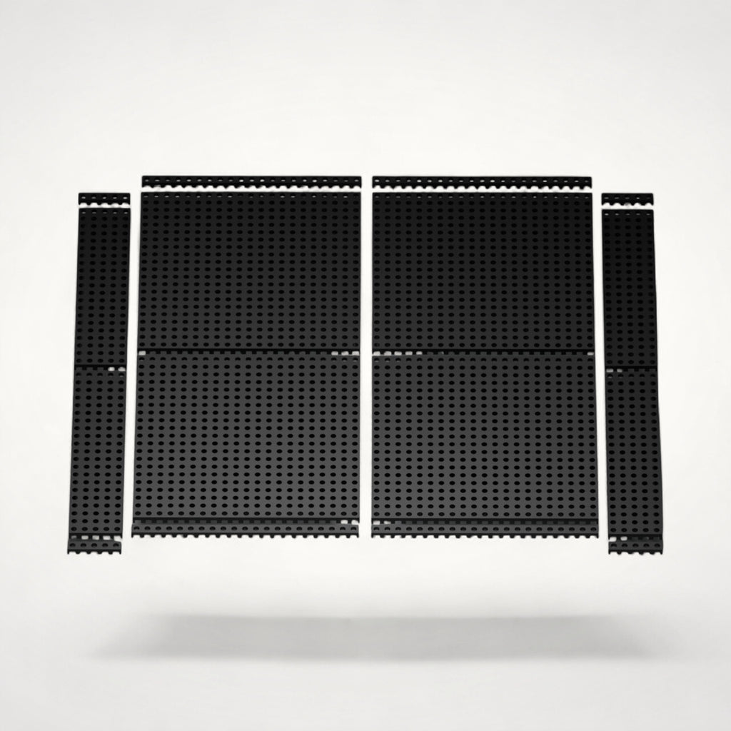 NG Organisers 90x90 black modular drawer base components with a perforated grid design for custom storage layouts.