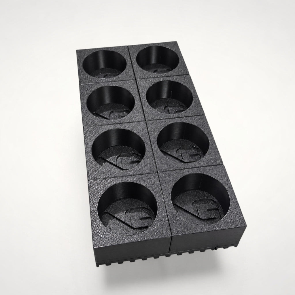 NG Organisers black coffee pod holder for 8 Dolce Gusto pods, featuring a modular 3D printed design.
