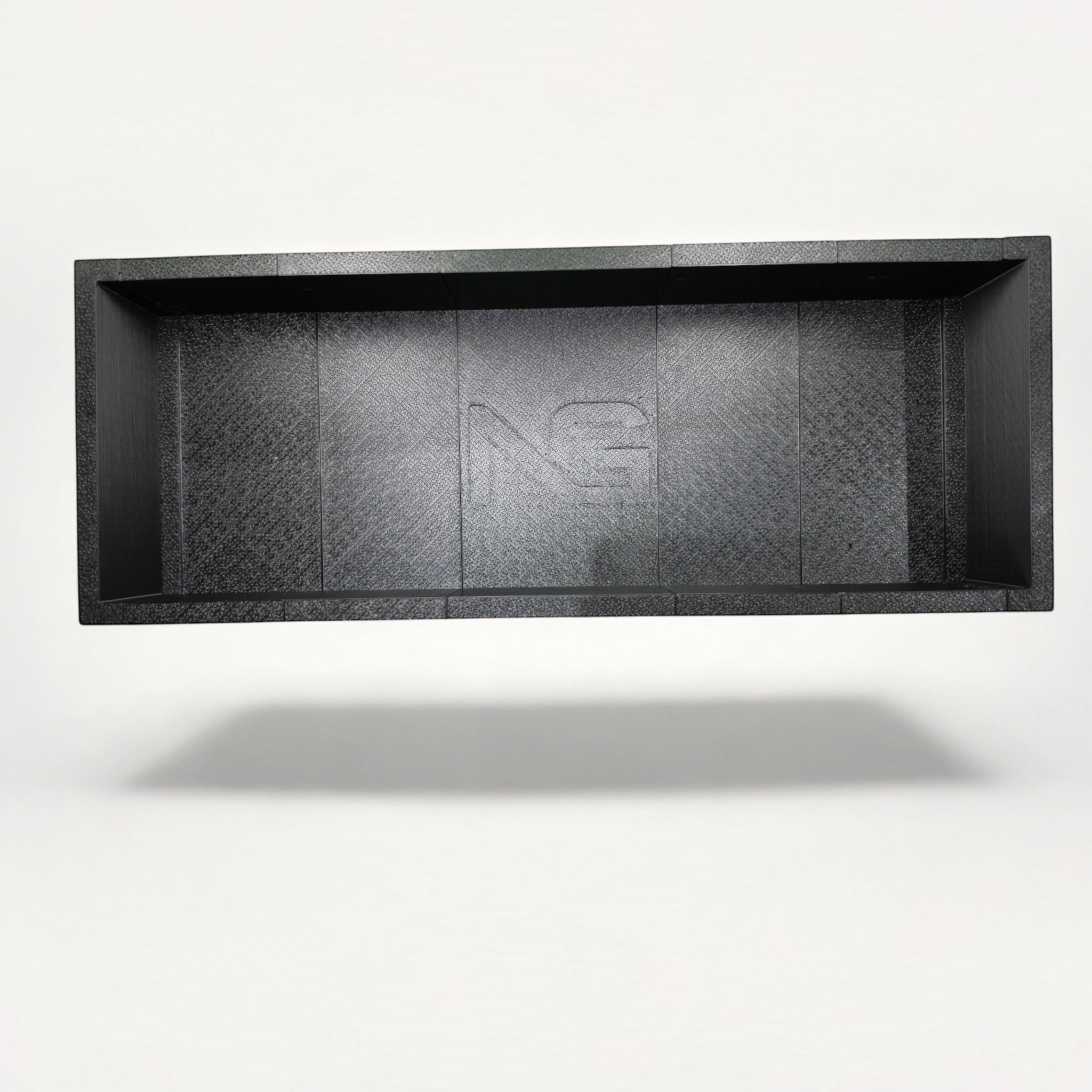NG Organisers black modular storage box with a rectangular design and embossed logo on a white background