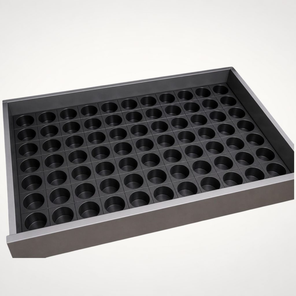 NG Organisers modular drawer insert for Dolce Gusto coffee pods in a sleek dark grey finish for kitchen storage.