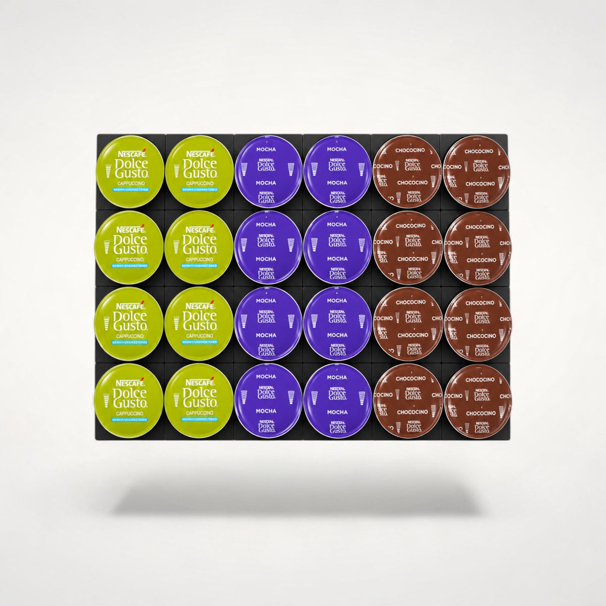 NG Organisers large coffee pod holder filled with 24 assorted Dolce Gusto pods in a grid layout