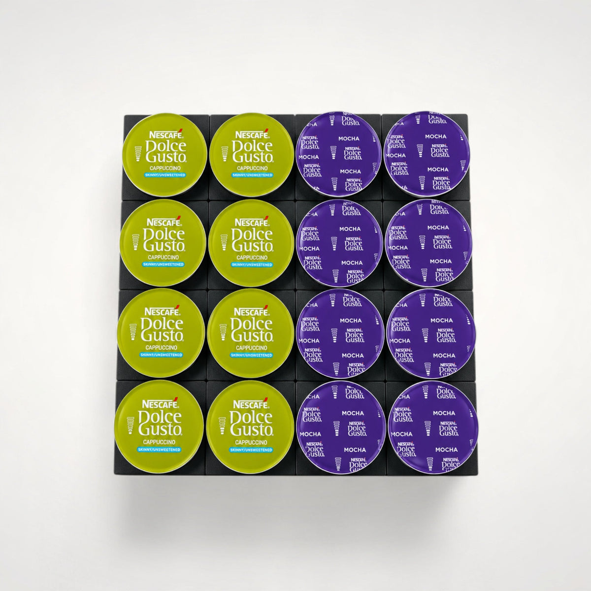 NG Organisers medium coffee pod storage kit holding 16 Dolce Gusto cappuccino and mocha pods in a square grid