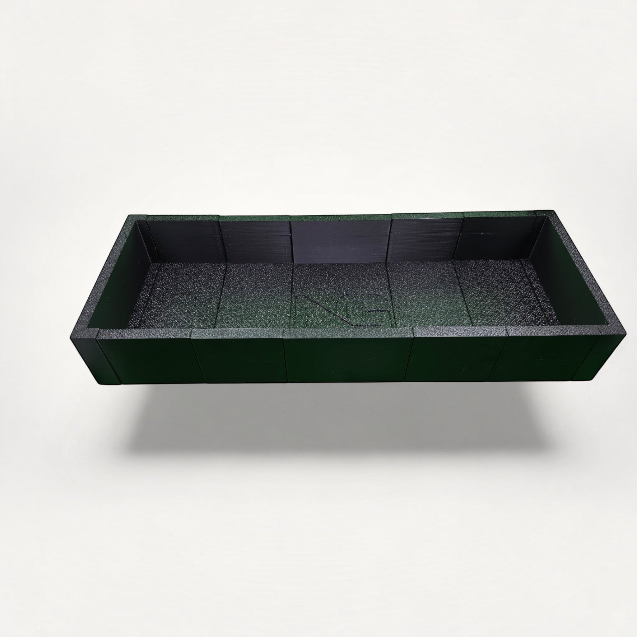 NG Organisers modular black plastic storage box with a rectangular 380 x 145 design and embossed logo base.