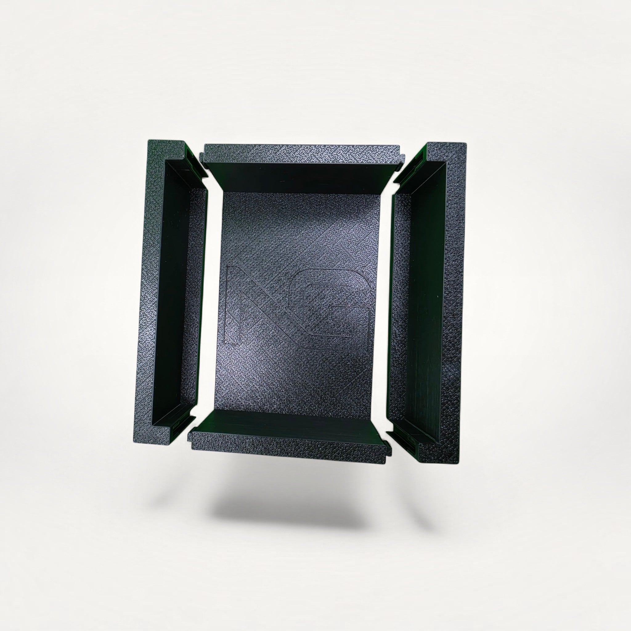 NG Organisers modular black plastic storage box components with textured finish and embossed logo