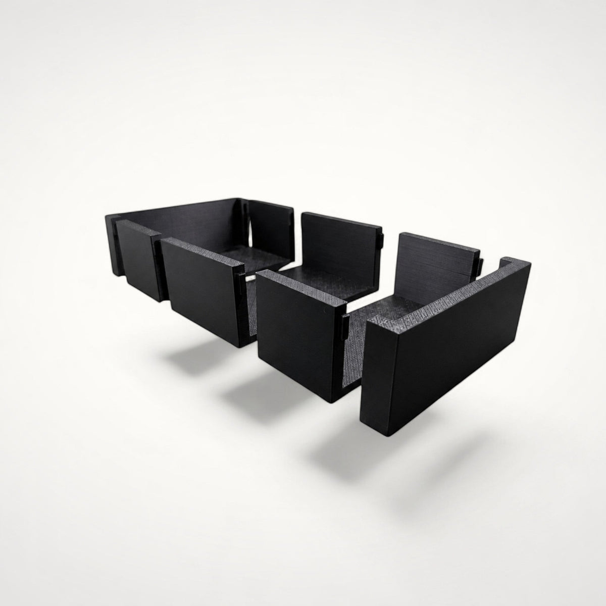 NG Organisers modular black storage box components for drawer organisation on a white background