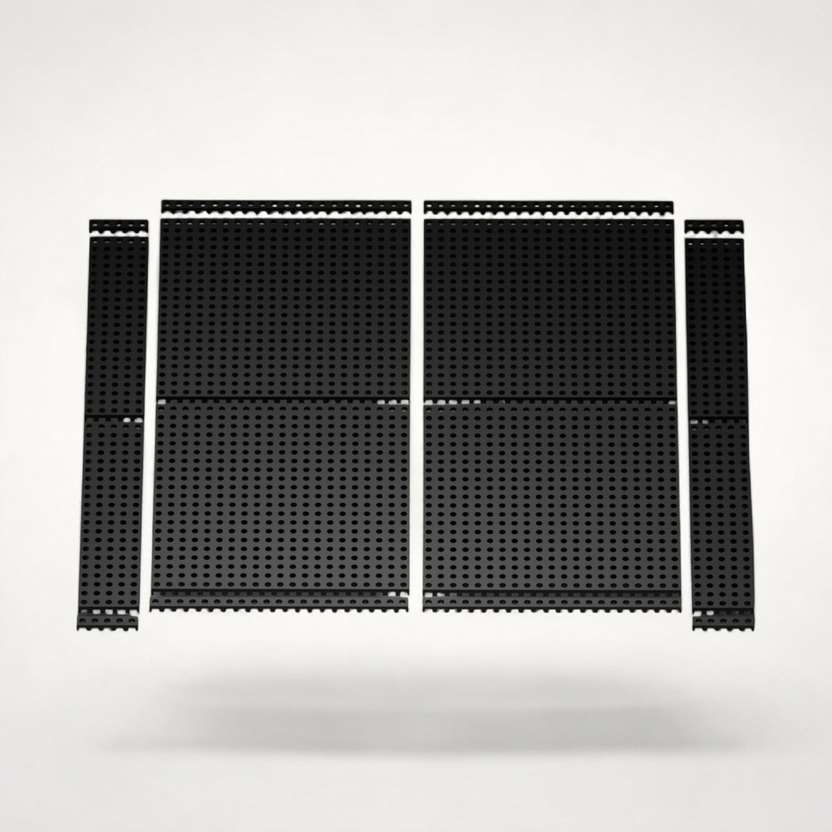 NG Organisers black modular drawer base components arranged for a customisable storage system layout.